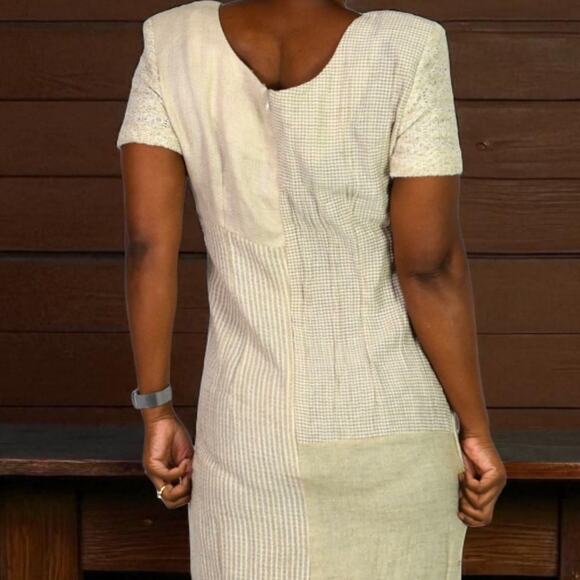 KC Spencer Column Straight Midi Dress Tan Mixed Print Checks Gingham Deadstock 8 - Picture 5 of 16